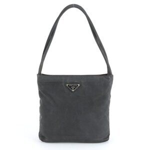 Prada Tessuto Nylon Triangle Logo Tote Shoulder Leather Black